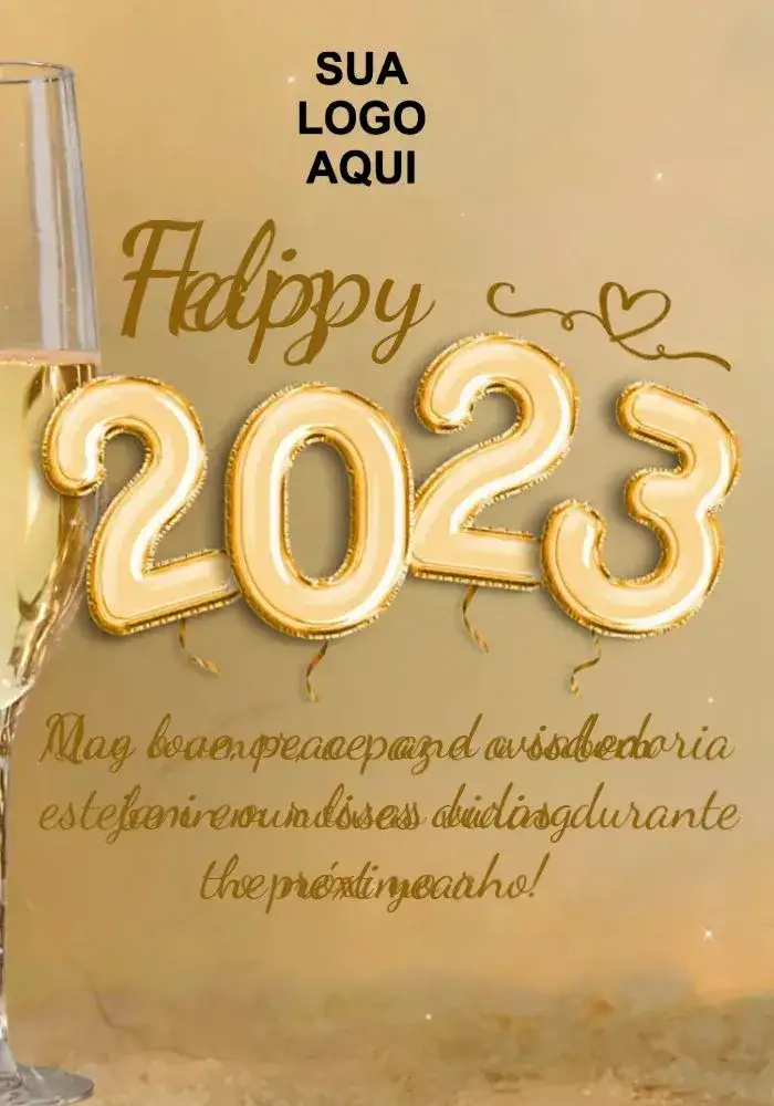Invitation New Year 2023 Glass – Commemorative Dates theme golden, beige, elegant, modern, sophisticated, minimalist