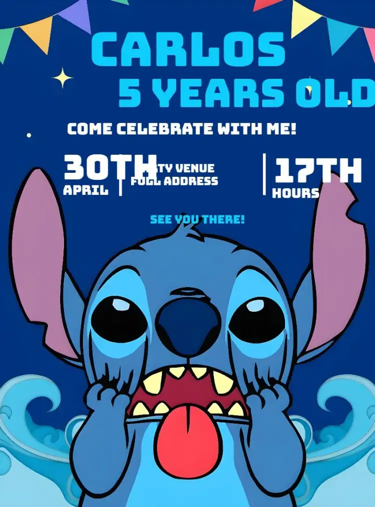 Invitation Stitch Boy – Most searched for theme blue, white, fun, themed, childlike, colorful