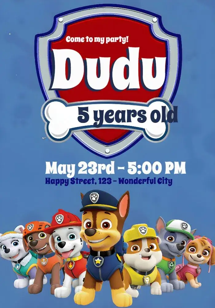 Invitation Red Paw Patrol – Kids' Birthday Party theme colorful, fun, themed, childish, vibrant