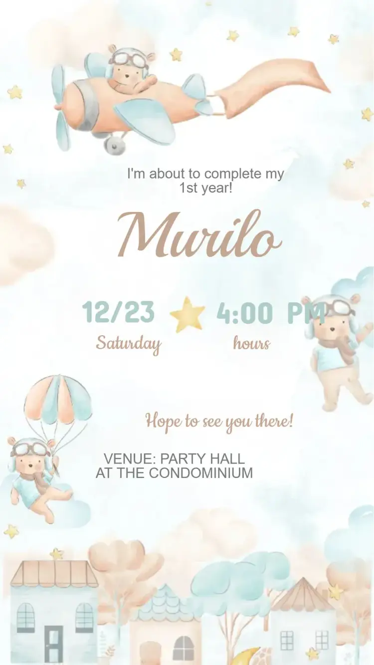 Aviator Teddy Bear Birthday Invitation