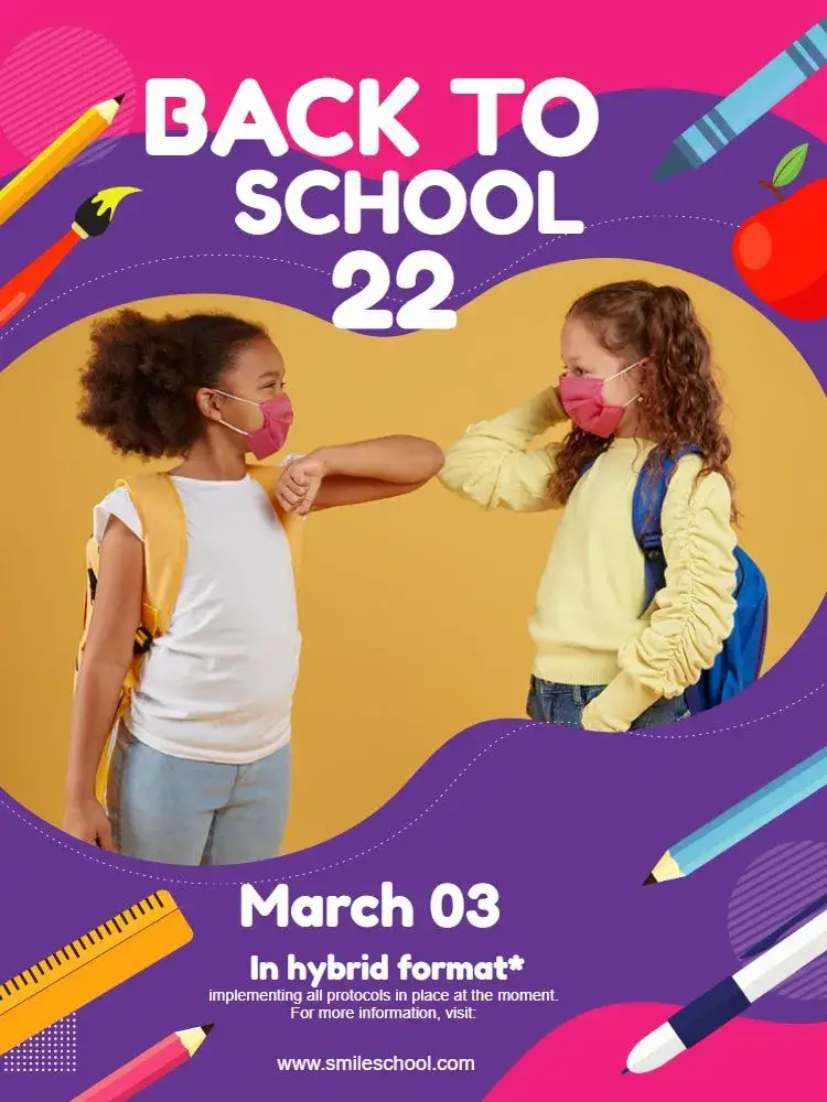 Invitation Back to School Event – Kids' Birthday Party theme colorful, playful, school-themed, fun-filled, childlike, modern