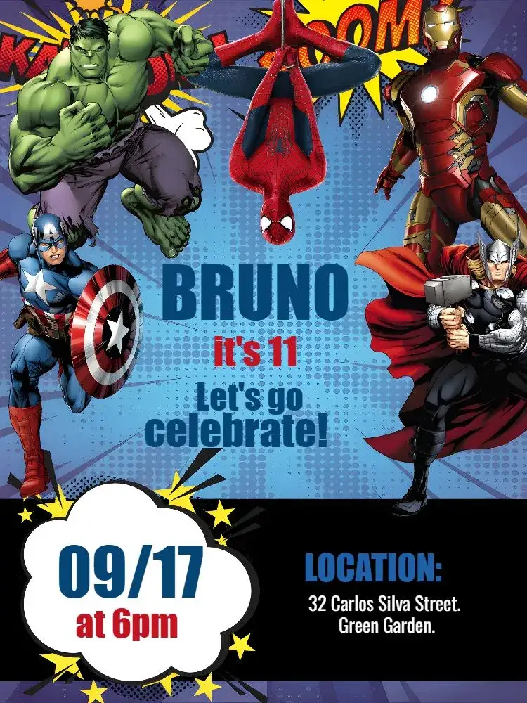 Invitation Iron Avengers – Most searched for theme superheroes, colorful, modern, dynamic, adventure