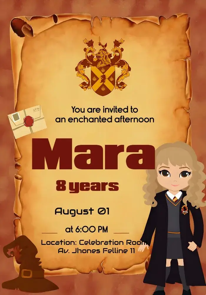 Harry Potter Hermione invitation