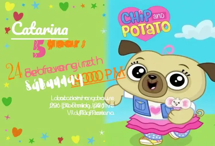 Invitation Chip And Potato Kids – Kids' Birthday Party theme colorful, fun, themed, childish, modern