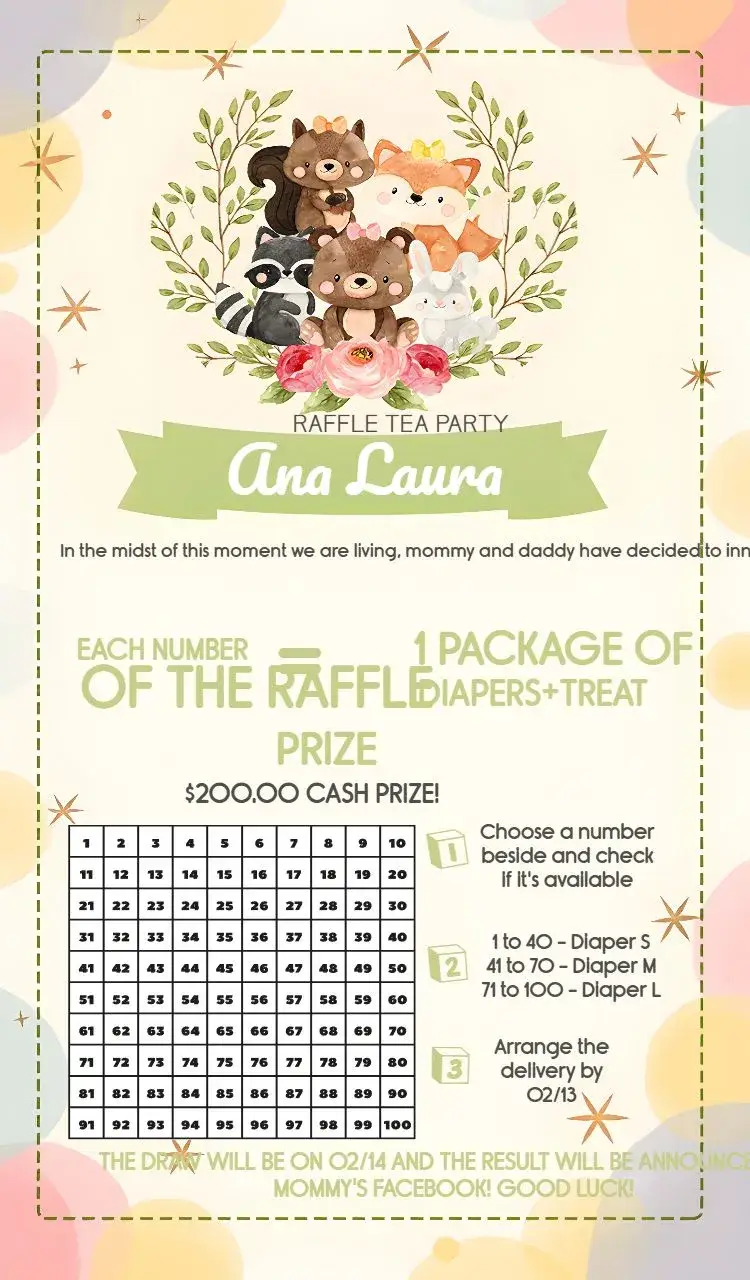 Colorful Boy's Forest Raffle Tea Party invitation