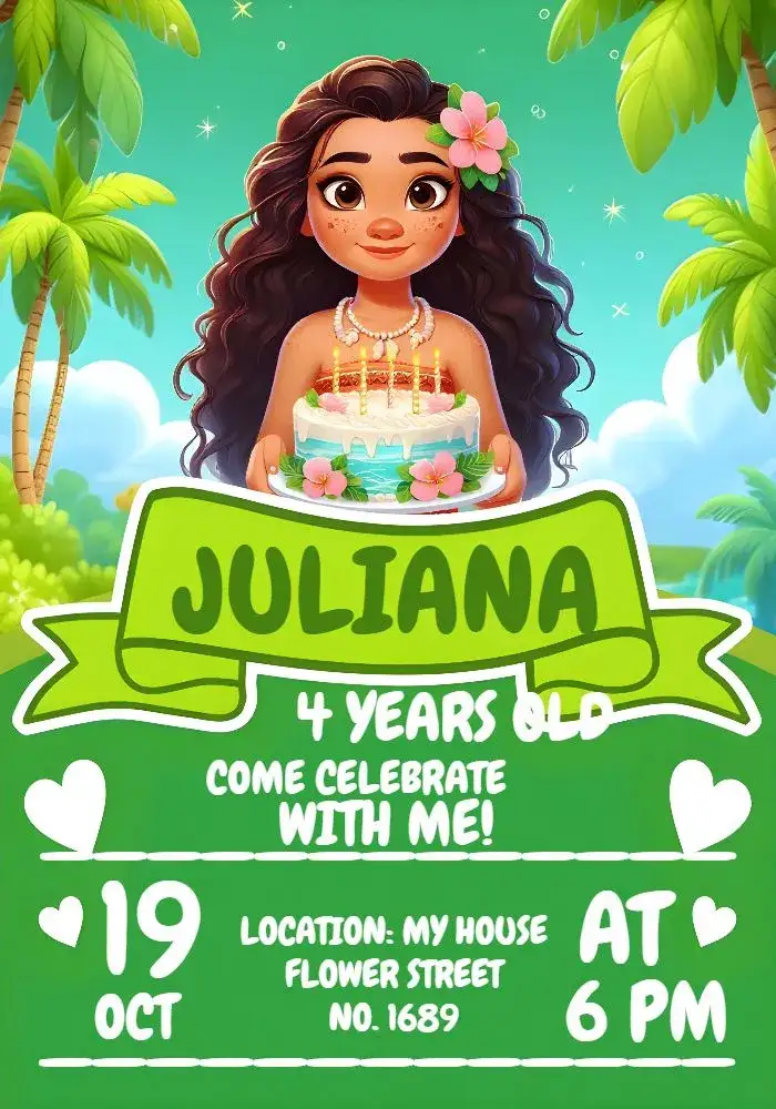 Invitation Moana Disney Avaí – Most searched for theme tropical, colorful, watercolor, playful, childlike, nautical
