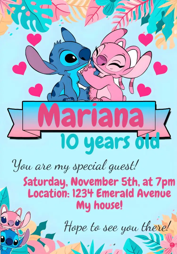 Stitch and Angel Birthday Invitation