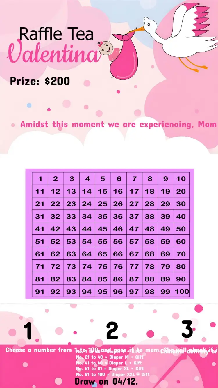 Invitation Stork Raffle Tea Numbers – Raffle Tea theme pink, lilac, white, modern, fun