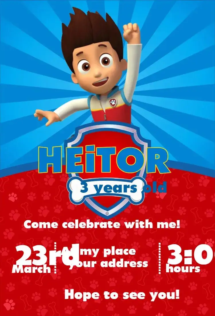 Invitation Paw Patrol 8 – Birthday theme colorful, fun, themed, childish, lively