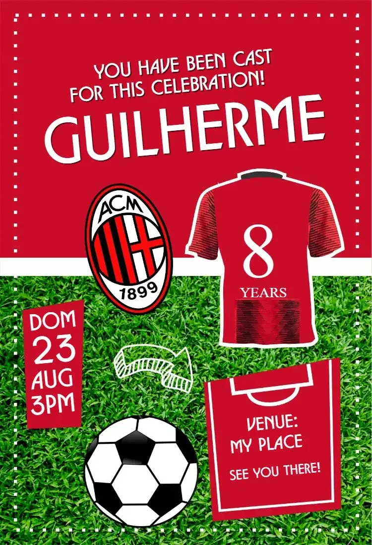 Invitation Milan shirt – Birthday theme football, modern, vibrant, sporty, colorful, themed