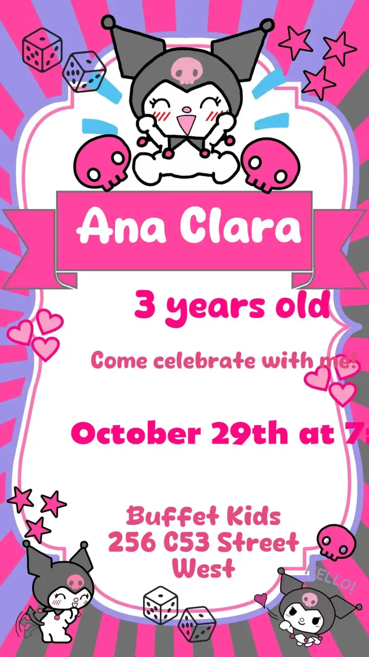Invitation Korumi – Kids' Birthday Party theme colorful, kawaii, fun, childish, thematic, cheerful