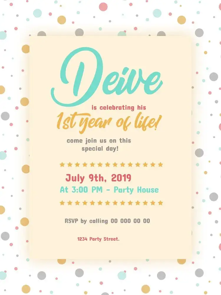 Invitation Custom Polka Dots – Kids' Birthday Party theme colorful, delicate, fun, childlike, modern
