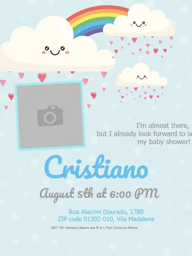 Invitation Baby Shower Online – Diaper Shower theme cloud, rain, colorful, childish, modern
