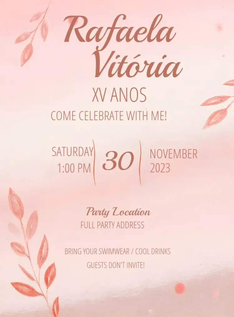 Pink 15th Birthday Party invitation