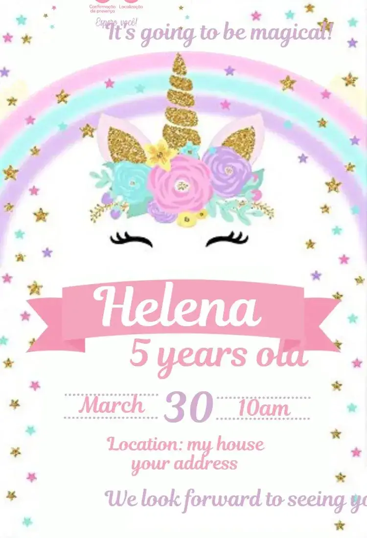 Invitation Unicorn 1 – Birthday theme fantasy, colorful, magical, watercolor, rainbow, playful