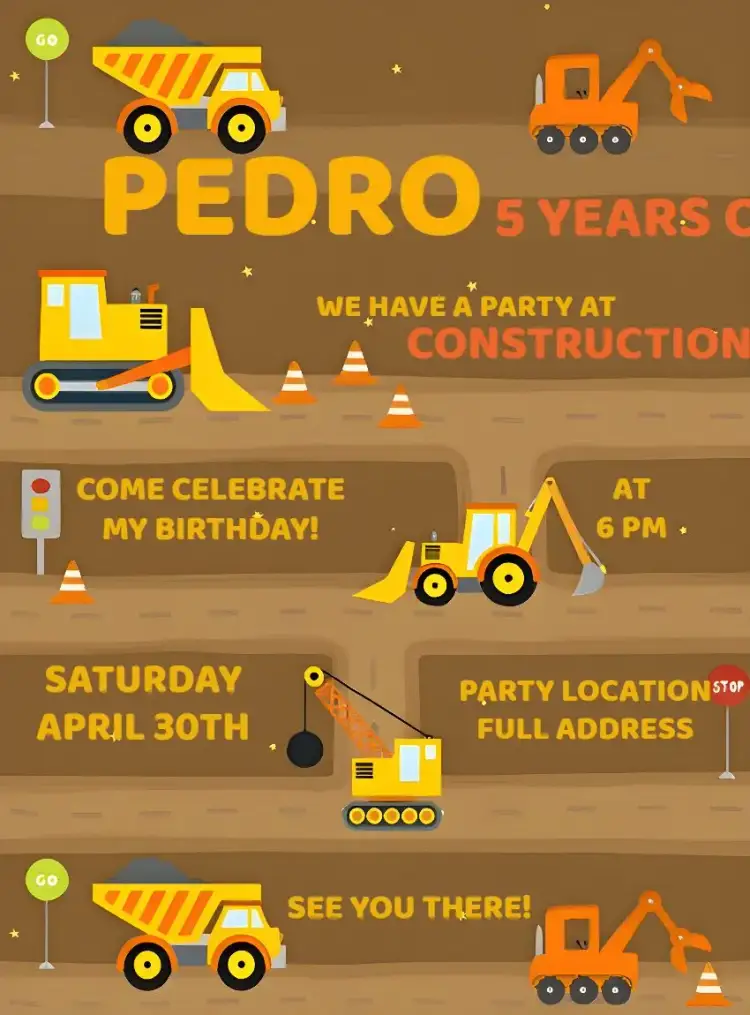 Invitation Construction Tractor Driver – Raffle Tea theme vibrant colors, construction theme, graphic elements, fun style, modern design