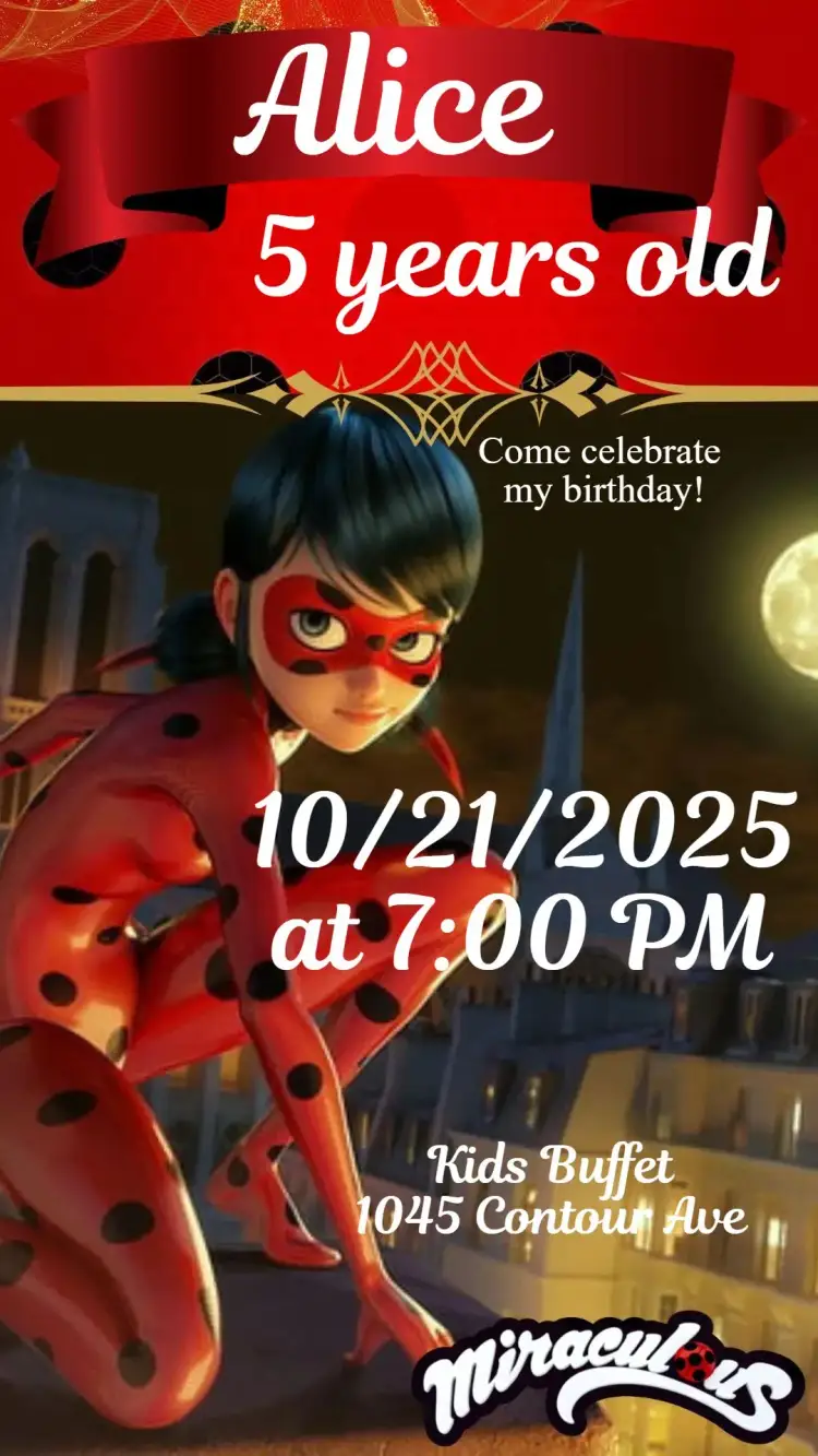 Invitation Lady Bug – Kids' Birthday Party theme colorful, fun, themed, vibrant, childlike