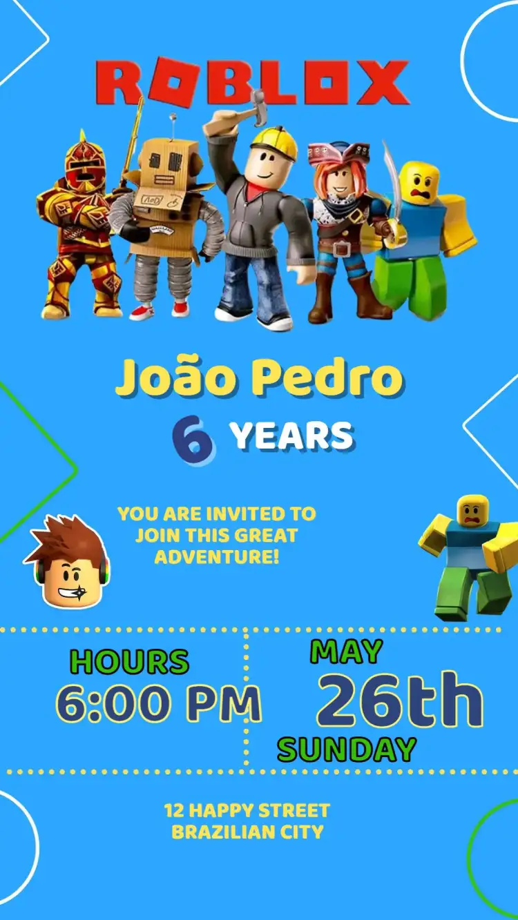 Invitation Roblox Game Birthday Invitation – Kids' Birthday Party theme colorful, gamer, modern, fun, virtual, fantasy