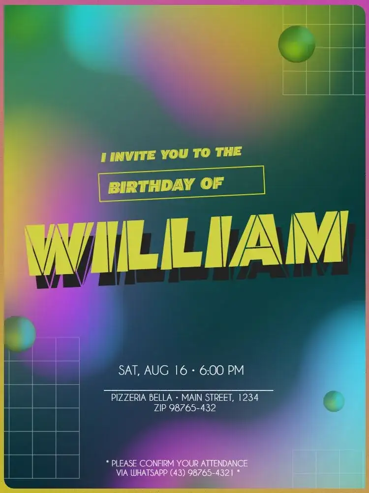 Invitation Young Male Geometric Neon – Kids' Birthday Party theme neon, geometric, modern, youthful, colorful