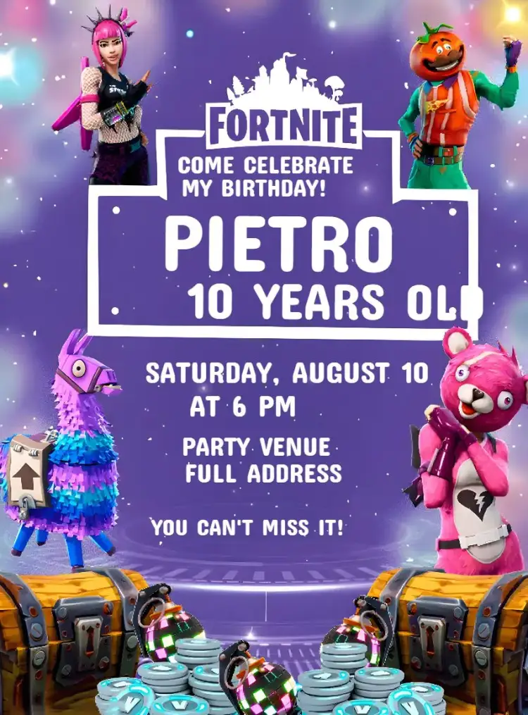 Invitation White Fortnite – Most searched for theme gamer, modern, fun, colorful, themed, sporty