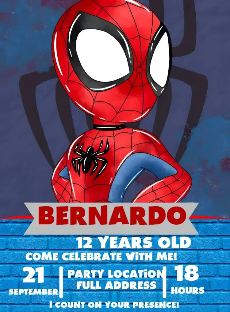 Blue Watercolor Spider-Man invitation