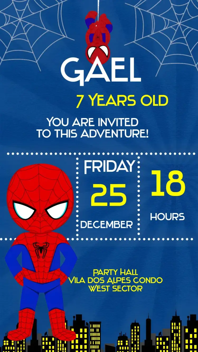 Invitation Spider-Man – Kids' Birthday Party theme vibrant, superhero-themed, colorful, fun-filled, modern