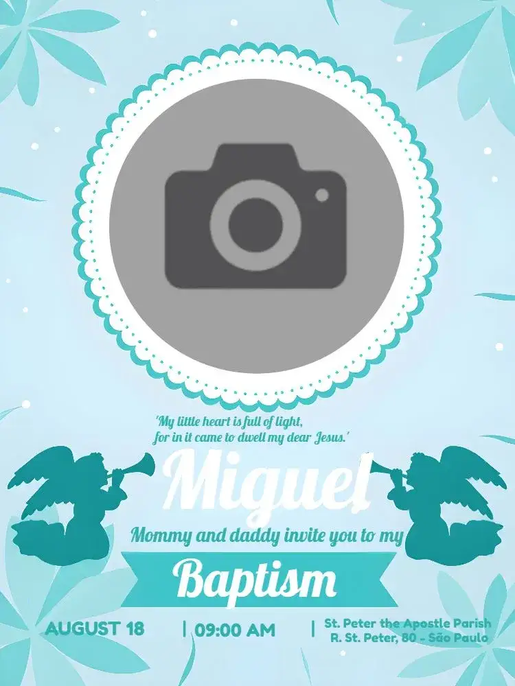 Invitation Boy Baptism Photo – Baptism theme blue, green, angels, modern, delicate, childish