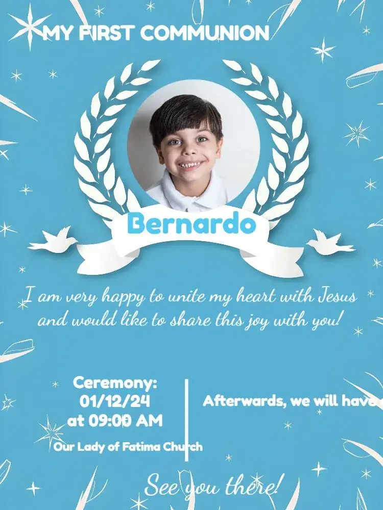 Invitation First Blue Eucharist With Photo Baptism – First Communion theme soft blue, elegant, modern, minimalist, childlike