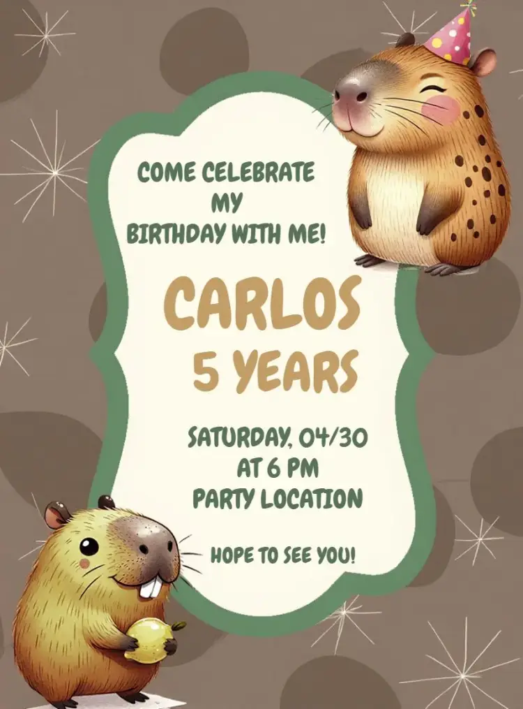 Capybaras Boy invitation