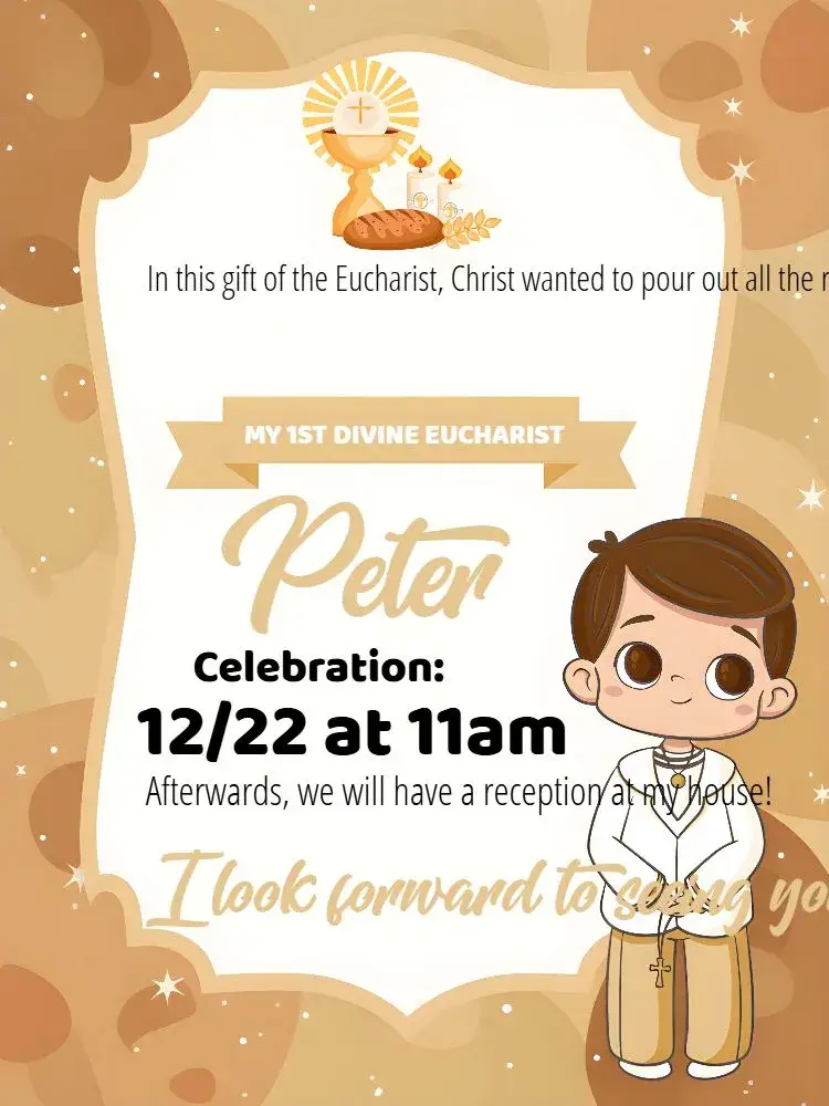 Invite First Communion Eucharist Boy Church editable and customizable