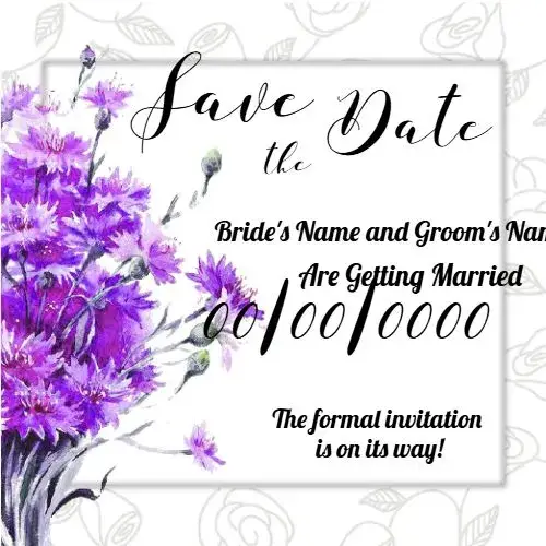Invite Save The Date Purple Flowers editable and customizable