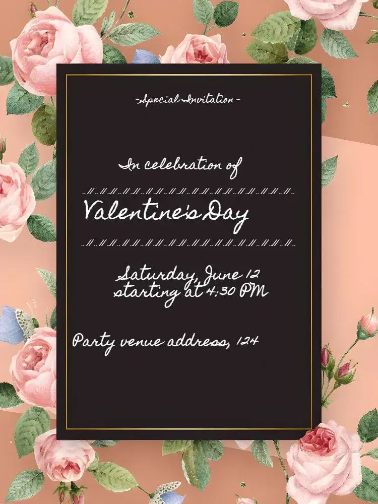 Invitation Valentine's Day Pink Floral – Commemorative Dates theme floral, romantic, soft, elegant, vintage, modern