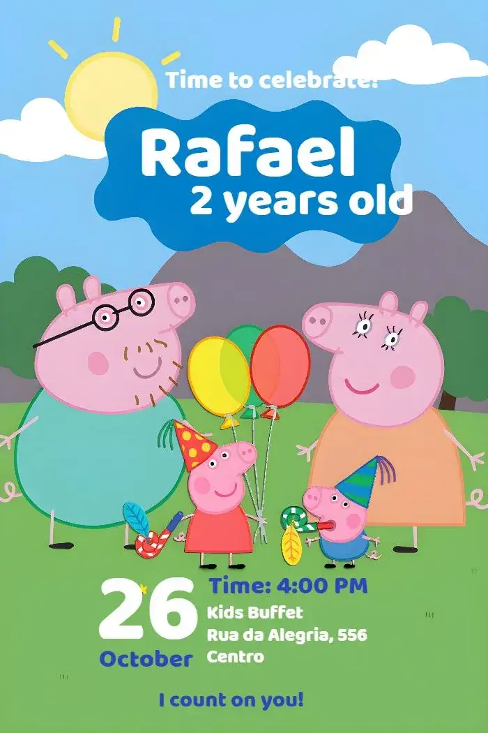 Invitation Peppa Pig Boy – Most searched for theme blue, fun, childish, colorful, themed