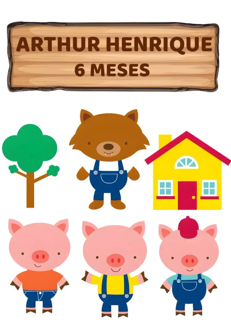 Invitation Three Little Pigs Cake Topper – Cake topper theme colorful, playful, fun, childlike illustrations, thematic, party