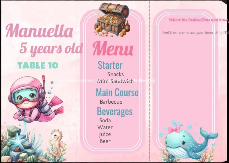 Menu Triangle Under the Sea Pink Treasure invitation