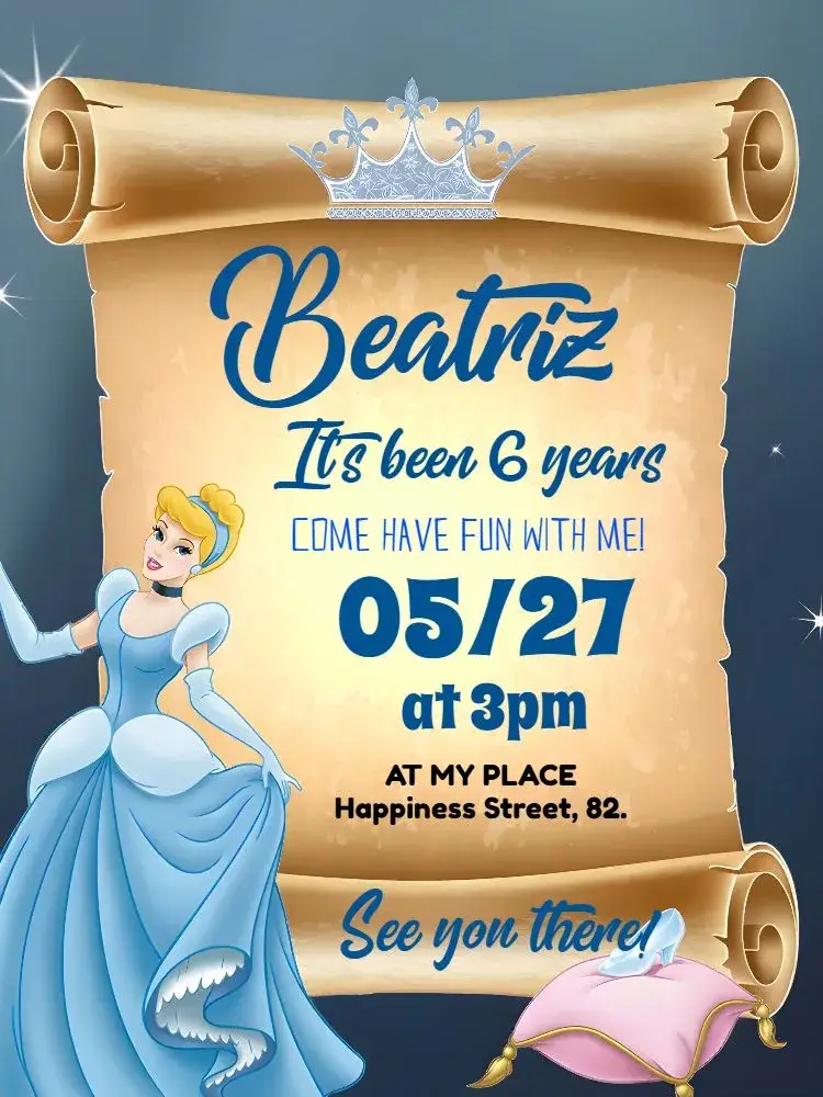 Blue Cinderella Princess invitation