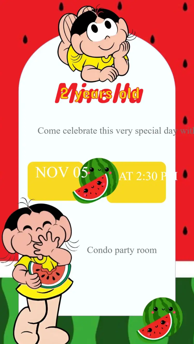Invitation Magali's Birthday Invitation - Monica's Gang – Kids' Birthday Party theme colorful, fun, childlike illustrations, Monica's Gang theme, playful style