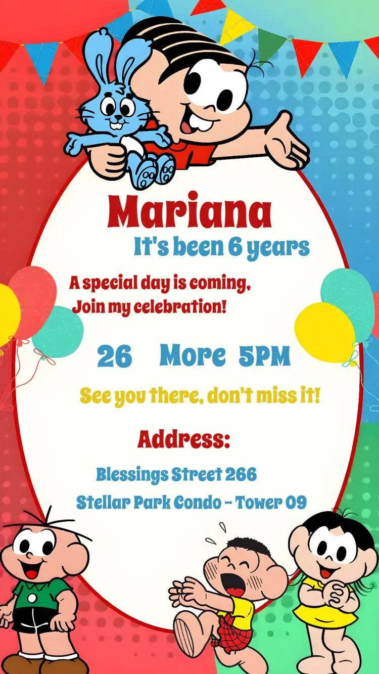 Invite Turma Da Mônica Kids editable and customizable