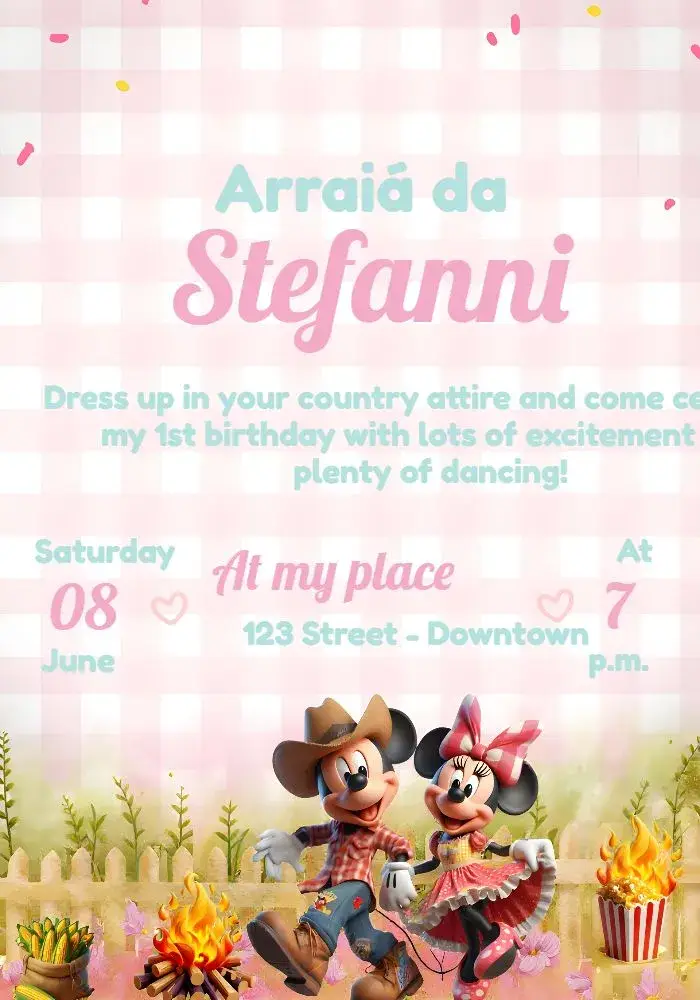 Arraial Mickey Mouse Minnie invitation