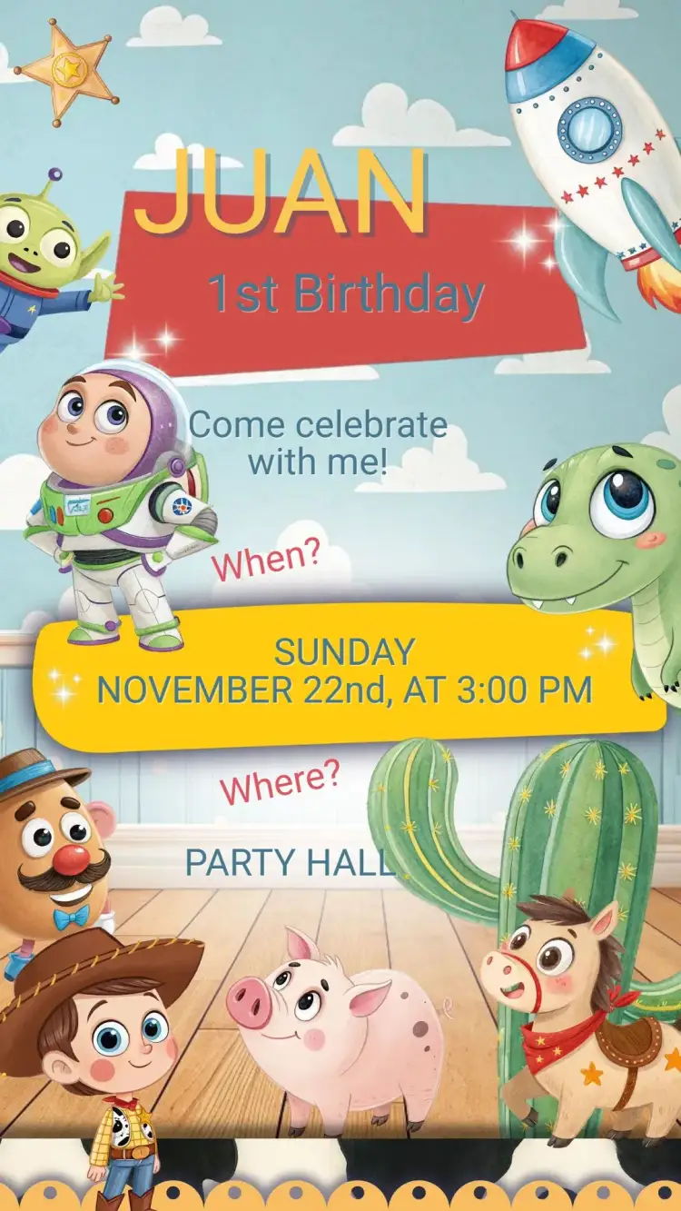 Invitation Toy Story Kids Birthday Invitation – Kids' Birthday Party theme colorful, fun, toys, lively, childish