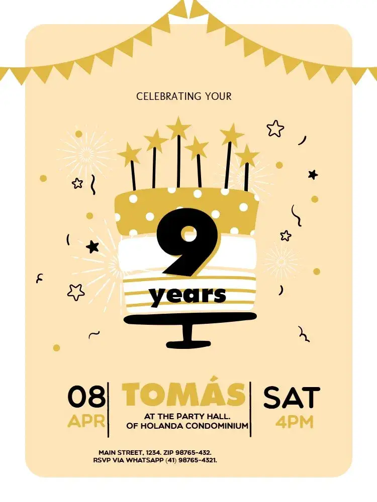 9 Years Simple Party invitation