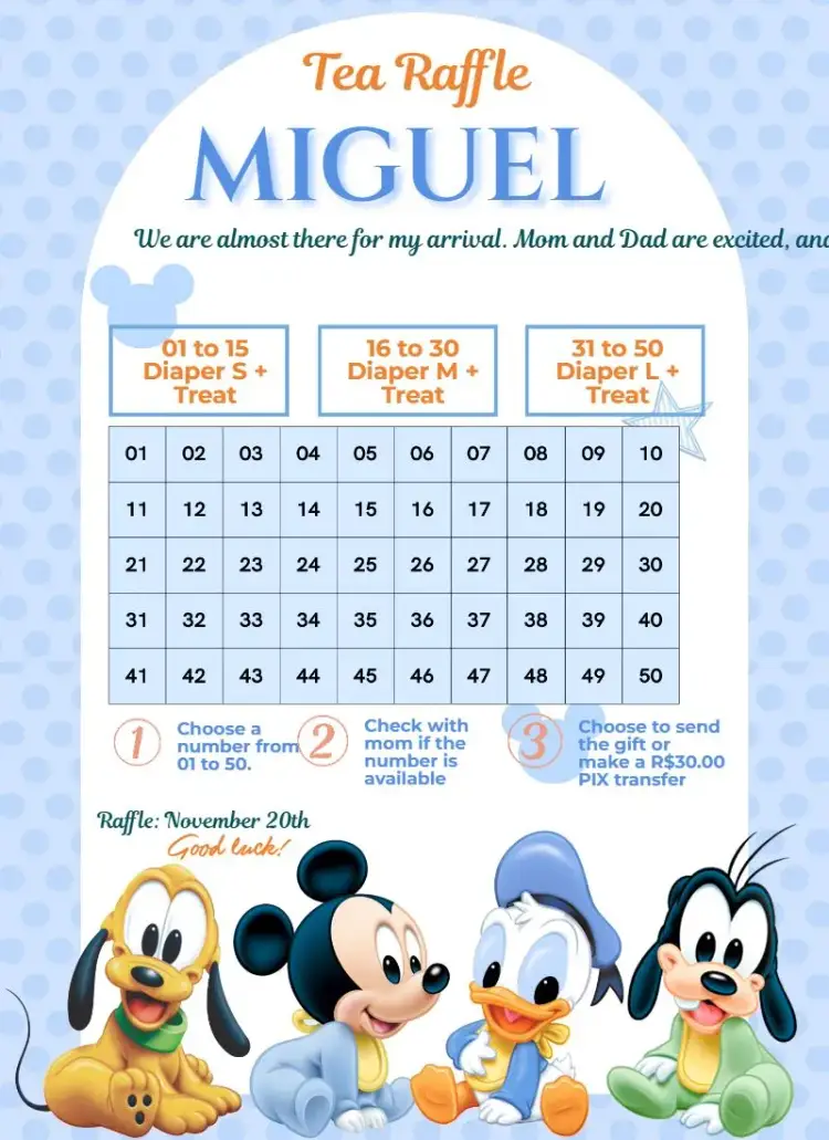 Invitation Mickey Donald Goofy Baby – Raffle Tea theme blue, Disney, children's, fun, playful