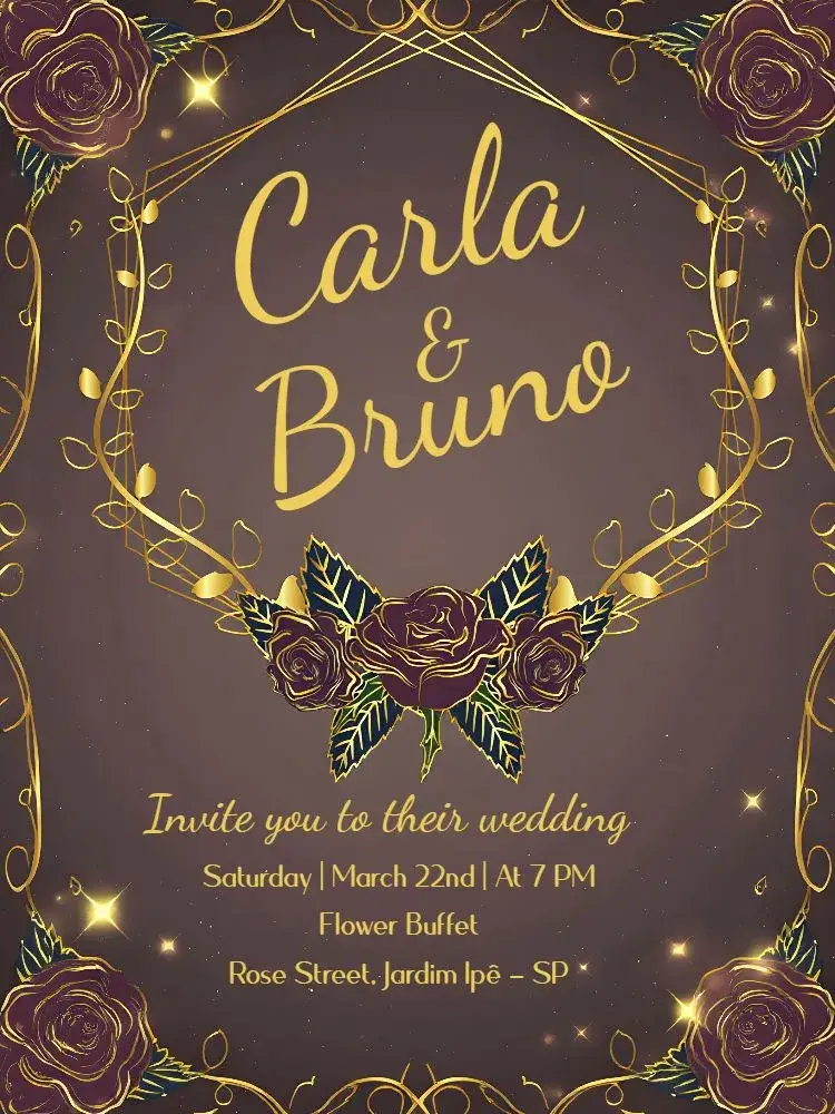 Golden Floral Wedding invitation