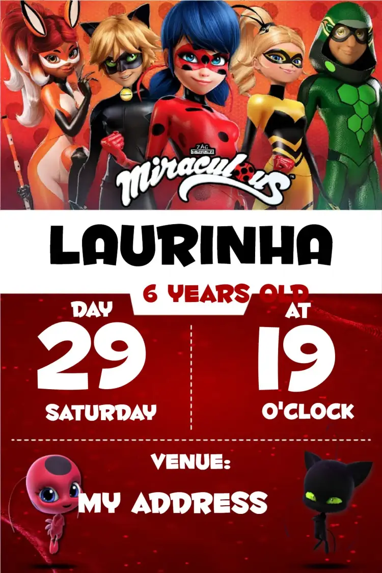 Lady Bug Marinete invitation