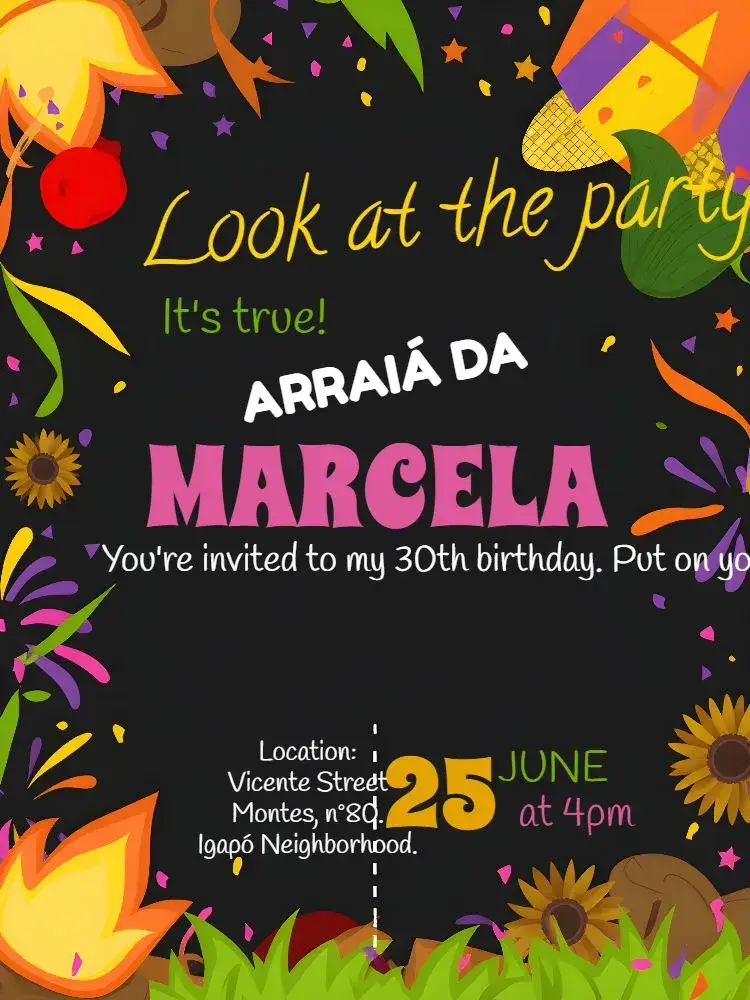 Invitation Correio Junina Party – Commemorative Dates theme colorful, rustic, traditional, festive, elegant