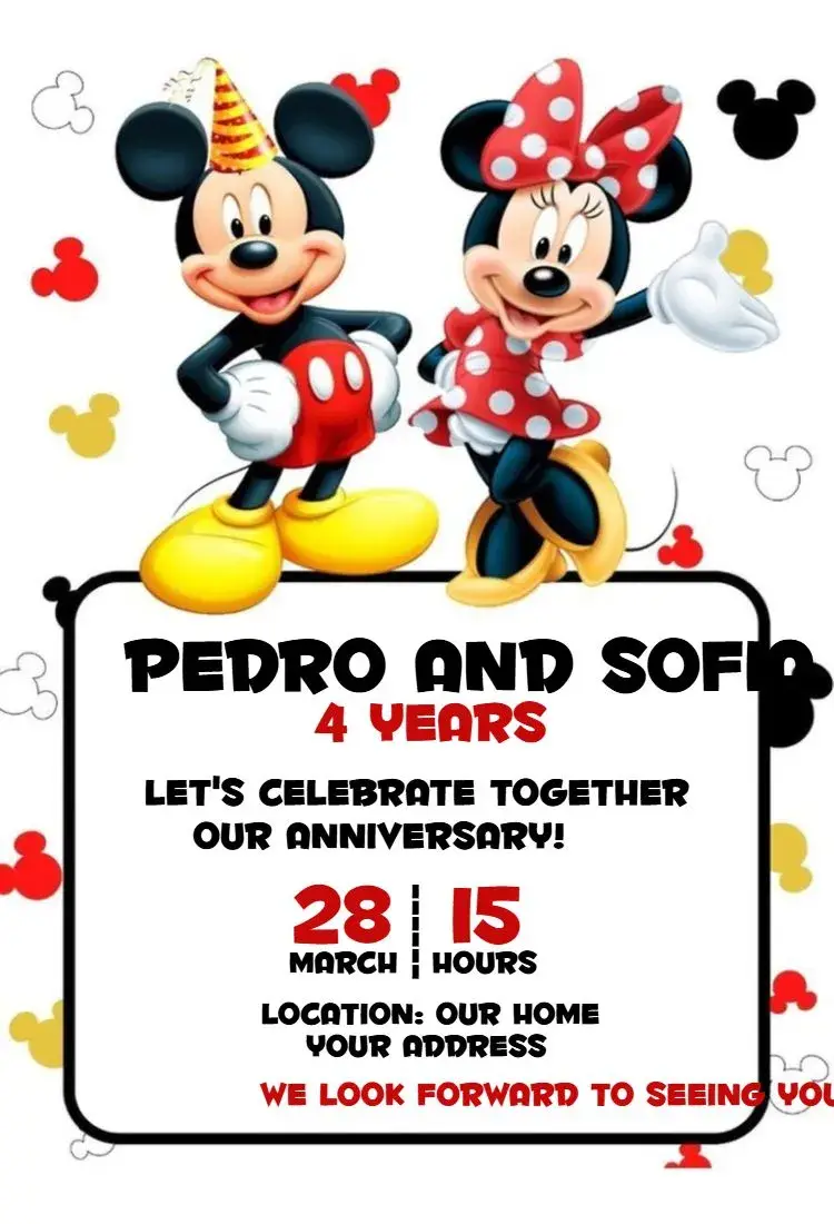 Invite Mickey and Minnie 1 editable and customizable
