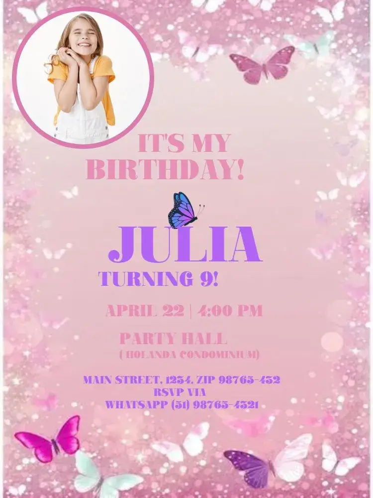 Pink Butterfly S With Photo To Edit Meeting invitation