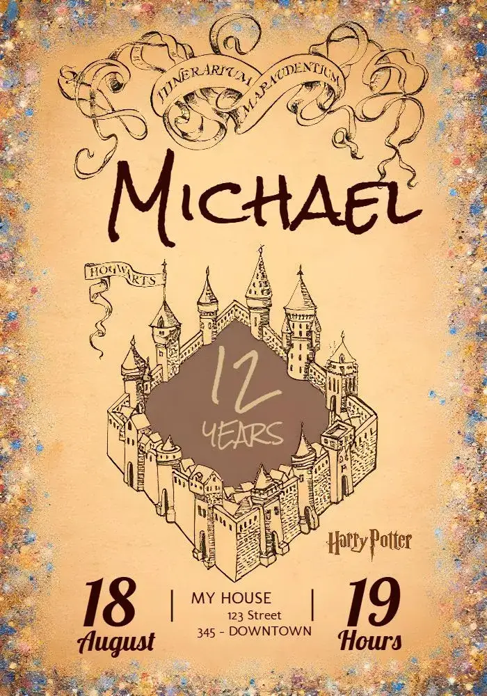 Invitation Harry Potter Marauder's Map Boy – Most searched for theme magical, fantastic, vintage, colorful, youthful