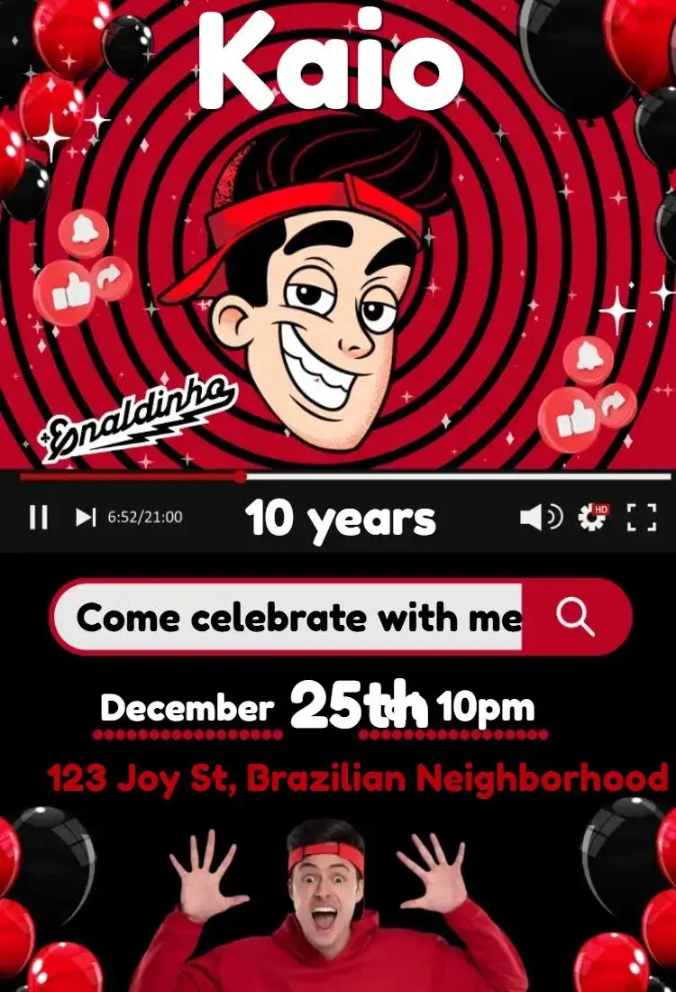 Invitation Enaldinho – Kids' Birthday Party theme colorful, fun-filled, modern, youthful, interactive