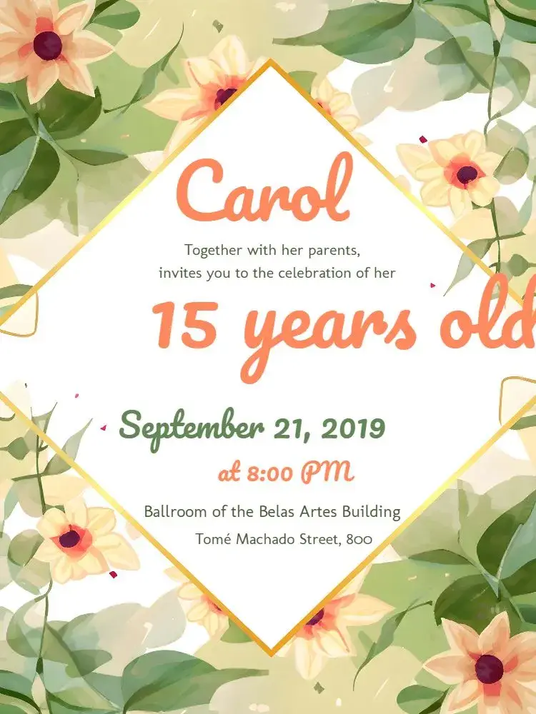 Floral - 15 Years Orange invitation